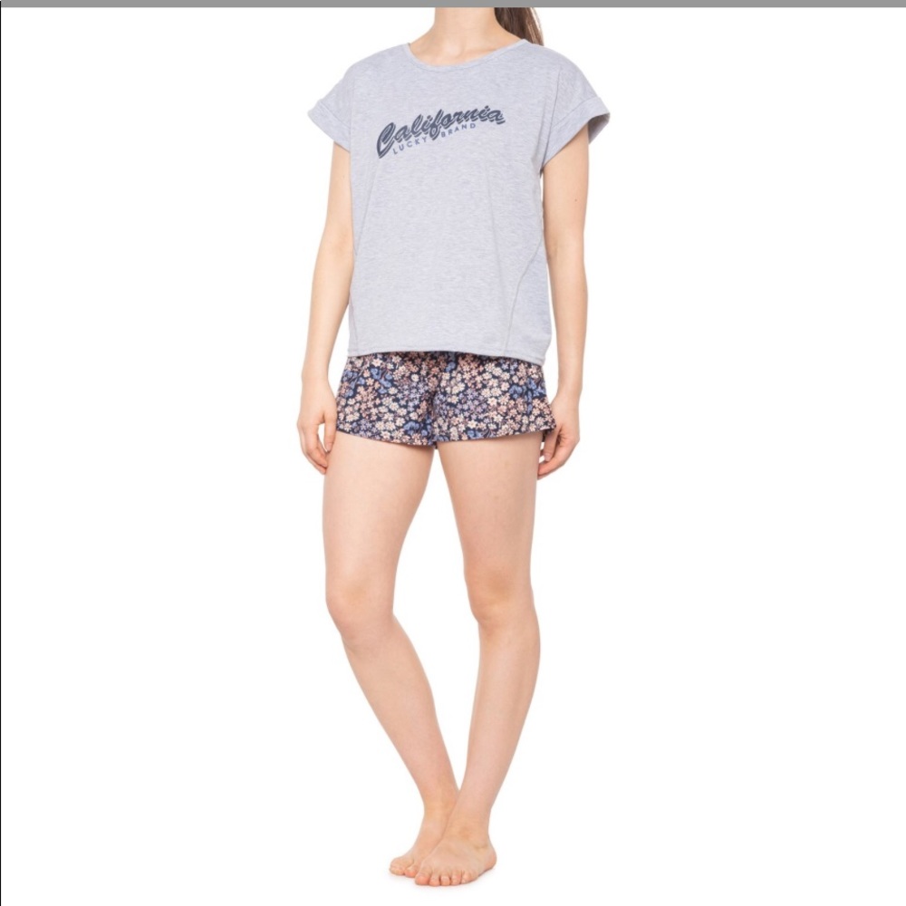 🆕 Lucky Brand Graphic T-Shirt and Shorts Set Blue & gray